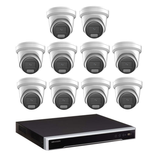 Hikvision 10 x 8MP DS-2CD2387G3-LIS2UY/SL ColorVu 3.0 CCTV Kit + DS-7616NI-M2/16P 16CH NVR, Strobe & Audio Warning