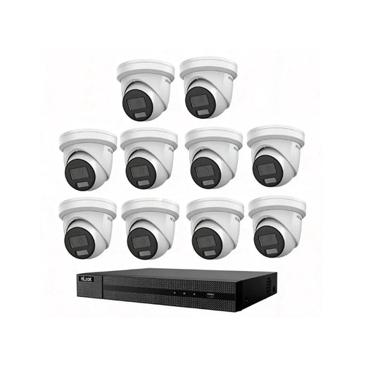 HiLook Hikvision 6MP AcuSense 16CH CCTV Kit with 10 Turret IP Cameras IPC-T262H-MU