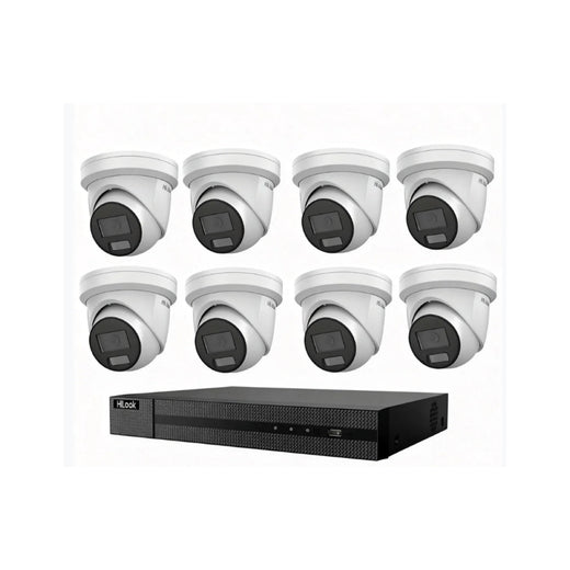 HiLook Hikvision 6MP AcuSense 8CH CCTV Kit with 8 Turret IP Cameras IPC-T262H-MU + 8CH NVR