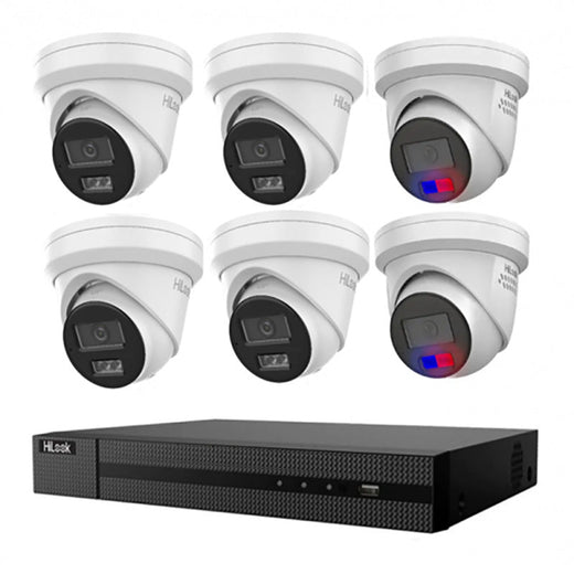 HiLook Hikvision 6MP AcuSense CCTV Kit – 2x Colour Deterrence IPC-T269H-MU/SL + 4x Turret IPC-T361H-MU + 8CH PoE NVR (NVR-108MH-C/8P)
