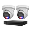 HiLook Hikvision 6MP 2 Camera Kit with 2 x AI IntelliSense, Full-Color Built-in Audio, 4CH 4K NVR - red and blue deterrence lights illuminated