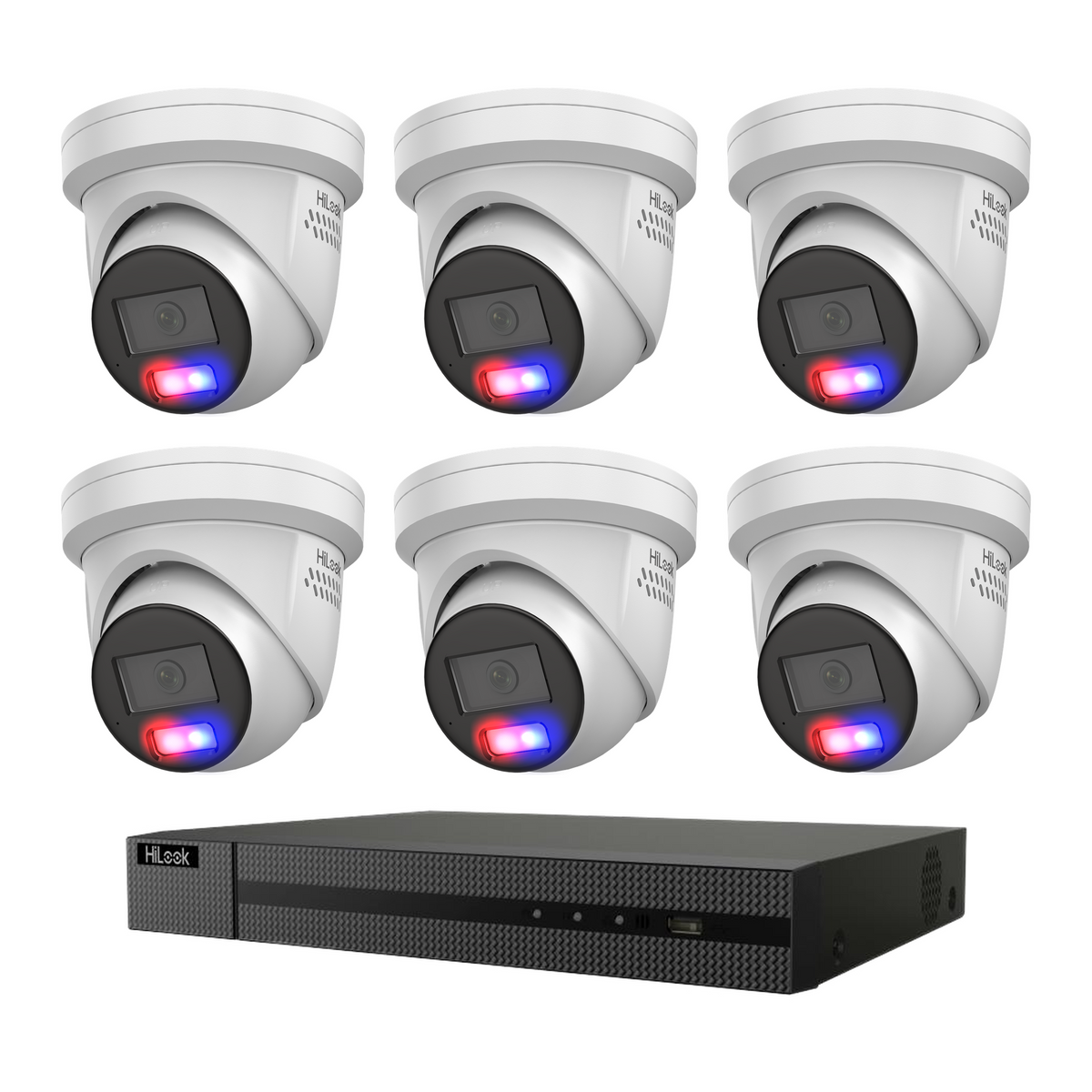 HiLook Hikvision 6MP AcuSense 8CH CCTV Kit with 6 All-in-One Colour Deterrence Cameras IPC-T269-MU/SL