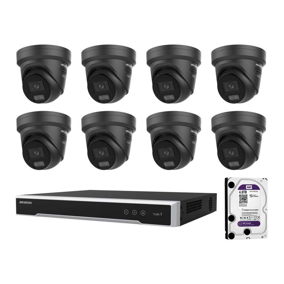 Hikvision 8 x 6MP DS-2CD2367G3-LIS2UY/SL ColorVu 3.0 CCTV Kit + DS-7608NI-M2/8P 8CH NVR + 4TB HDD, Strobe & Audio Warning