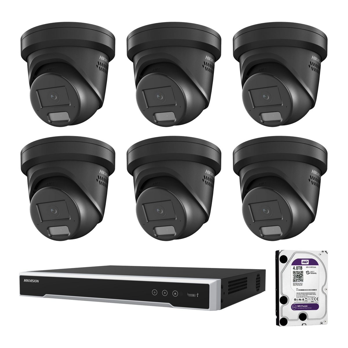 Hikvision 8MP 8CH CCTV Kit:6xAcusenseOutdoor Turret With Strobe & Siren + 8CH NVR/4TB
