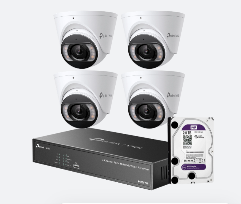 TP-Link CCTV Kit: 4 x 8MP IP Turret Cameras (Full-Colour Speaker / Mic / Light) + 4CH NVR with 2TB