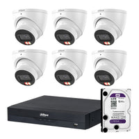 Dahua 6x 6MP Smart Dual Light Turret Cameras SMD 4.0 Mic 8CH PoE NVR 4TB HDD