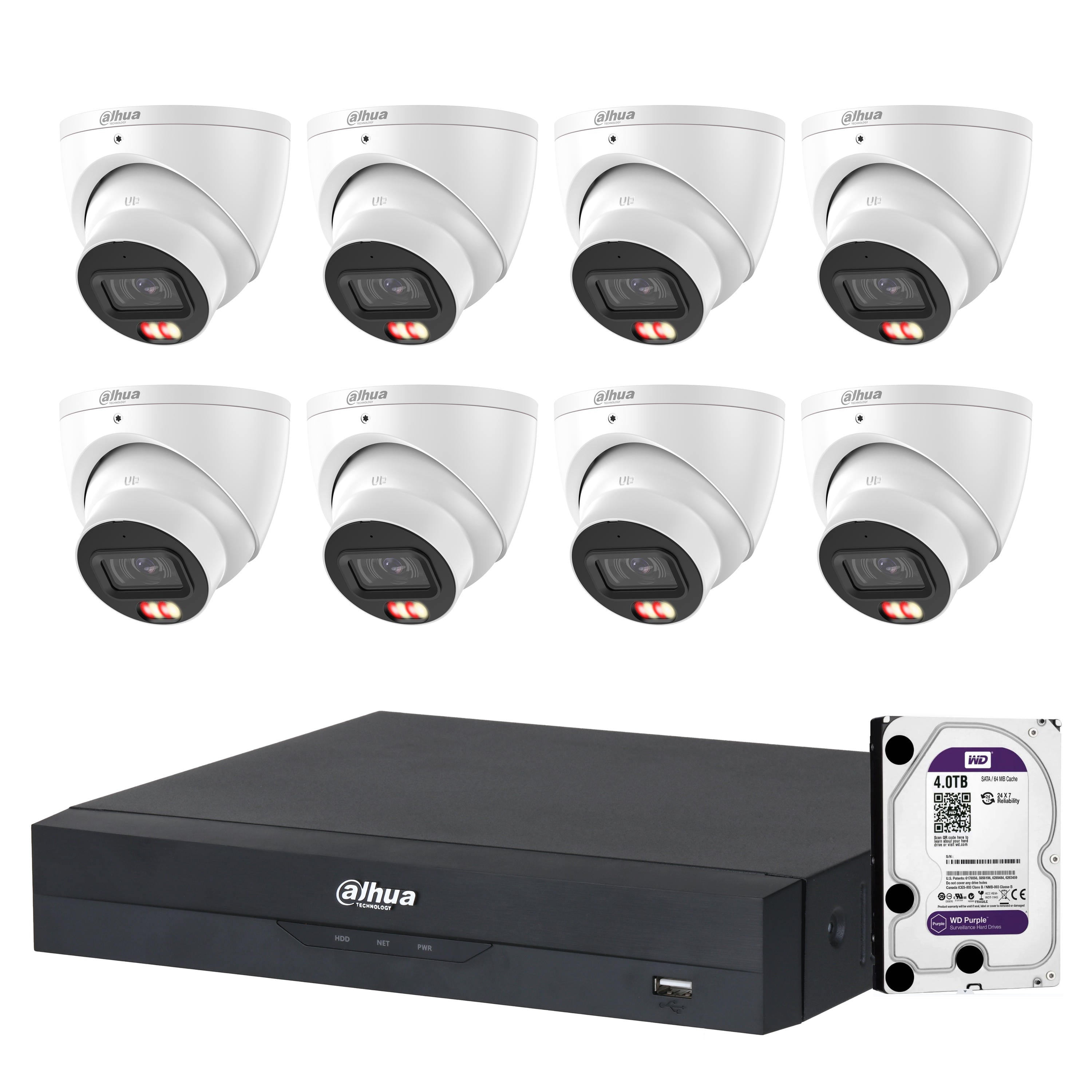 Dahua 8 x 8MP DH-IPC-HDW3867EM-S-IL-ANZ Fixed Starlight Turret Cameras, 8CH AI NVR + 4TB HDD
