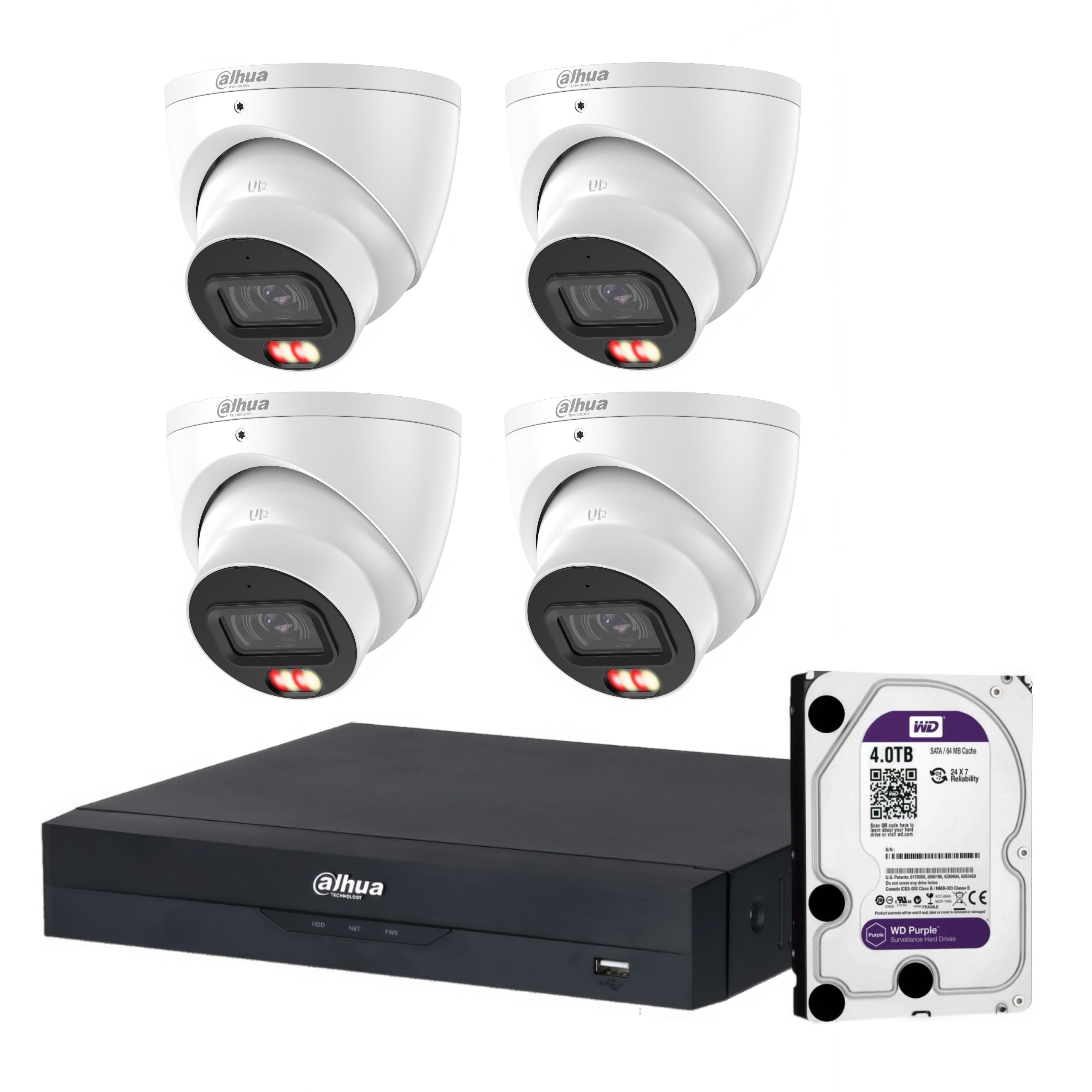 Dahua 4 x 6MP+ 8 Channels Kit:4x Smart Dual Light Turret Cameras with SMD 4.0 & Mic + 8CH PoE NVR+ 4TB HDD