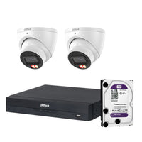Dahua 2x 6MP Smart Dual Light Turret Cameras SMD 4.0 Mic 4CH PoE NVR 4TB HDD
