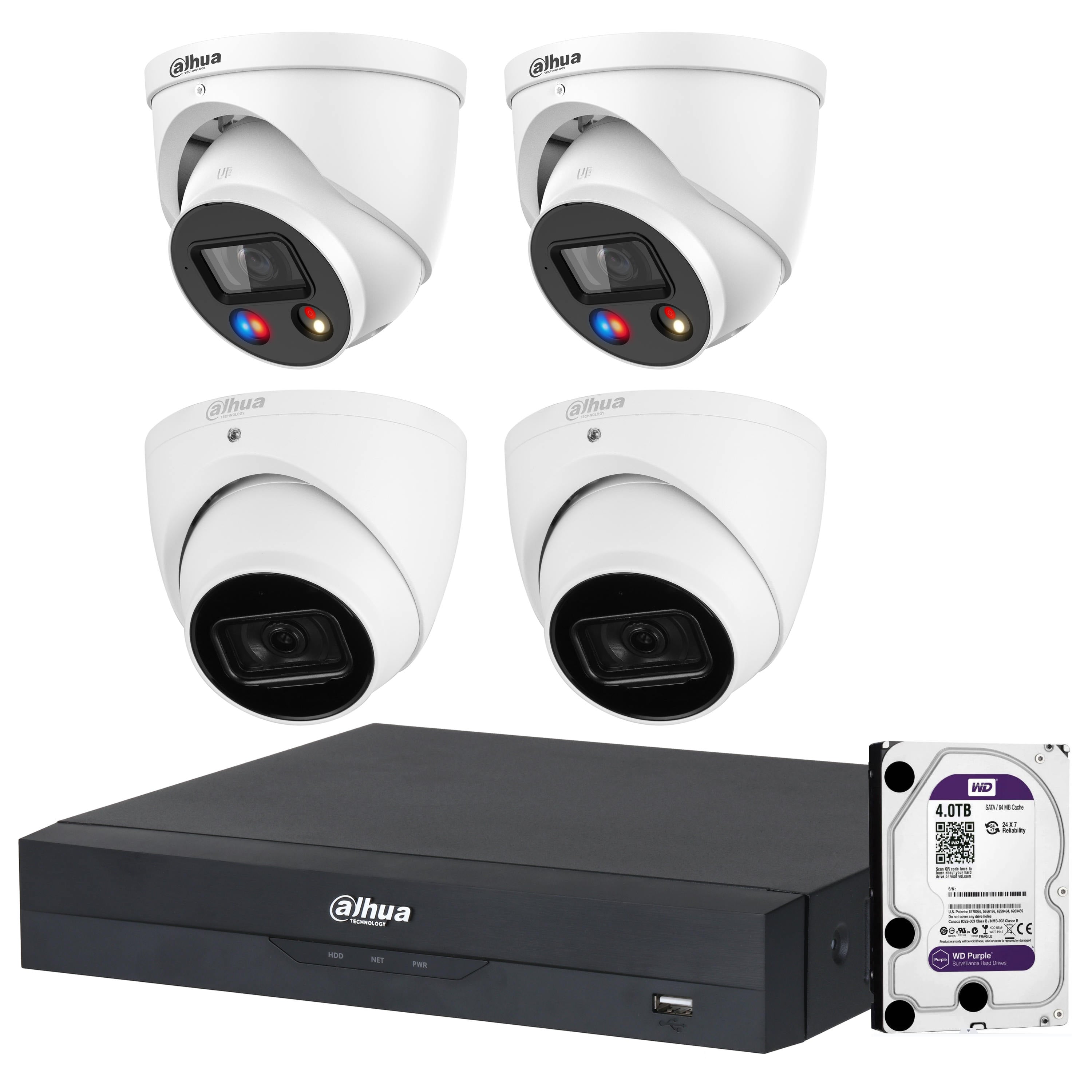 Dahua 6 MP + 8 Channels Kit: 2 x 6MP TiOC and 2 x 6MP Turret Cameras with 8CH AI NVR + 4TB HDD