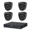 Dahua HDW2541EMP 4-Camera 5MP Turret CCTV Kit + 4CH PoE NVR, No HDD — 4 black cameras; LSC supplier camera images composed with the included recorder
