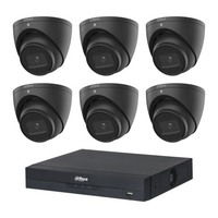 Dahua HDW2541EMP 6-Camera 5MP Turret CCTV Kit + 8CH PoE NVR, No HDD — 6 black cameras; LSC supplier camera images composed with the included recorder