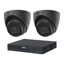 Dahua HDW2541EMP 2-Camera 5MP CCTV Kit + 4CH PoE NVR, No HDD — 2 black cameras; LSC supplier camera images composed with the included recorder