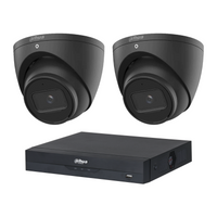 Dahua HDW2541EMP 2-Camera 5MP CCTV Kit + 4CH PoE NVR, No HDD — 2 black cameras; LSC supplier camera images composed with the included recorder