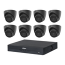 Dahua HDW2541EMP 8-Camera 5MP CCTV Kit + 8CH PoE NVR, No HDD — 8 black cameras; LSC supplier camera images composed with the included recorder
