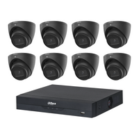 Dahua HDW2541EMP 8-Camera 5MP CCTV Kit + 8CH PoE NVR, No HDD — 8 black cameras; LSC supplier camera images composed with the included recorder