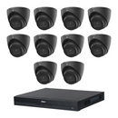 Dahua HDW2541EMP 10-Camera 5MP CCTV Kit + 16CH PoE NVR, No HDD — 10 black cameras; LSC supplier camera images composed with the included recorder