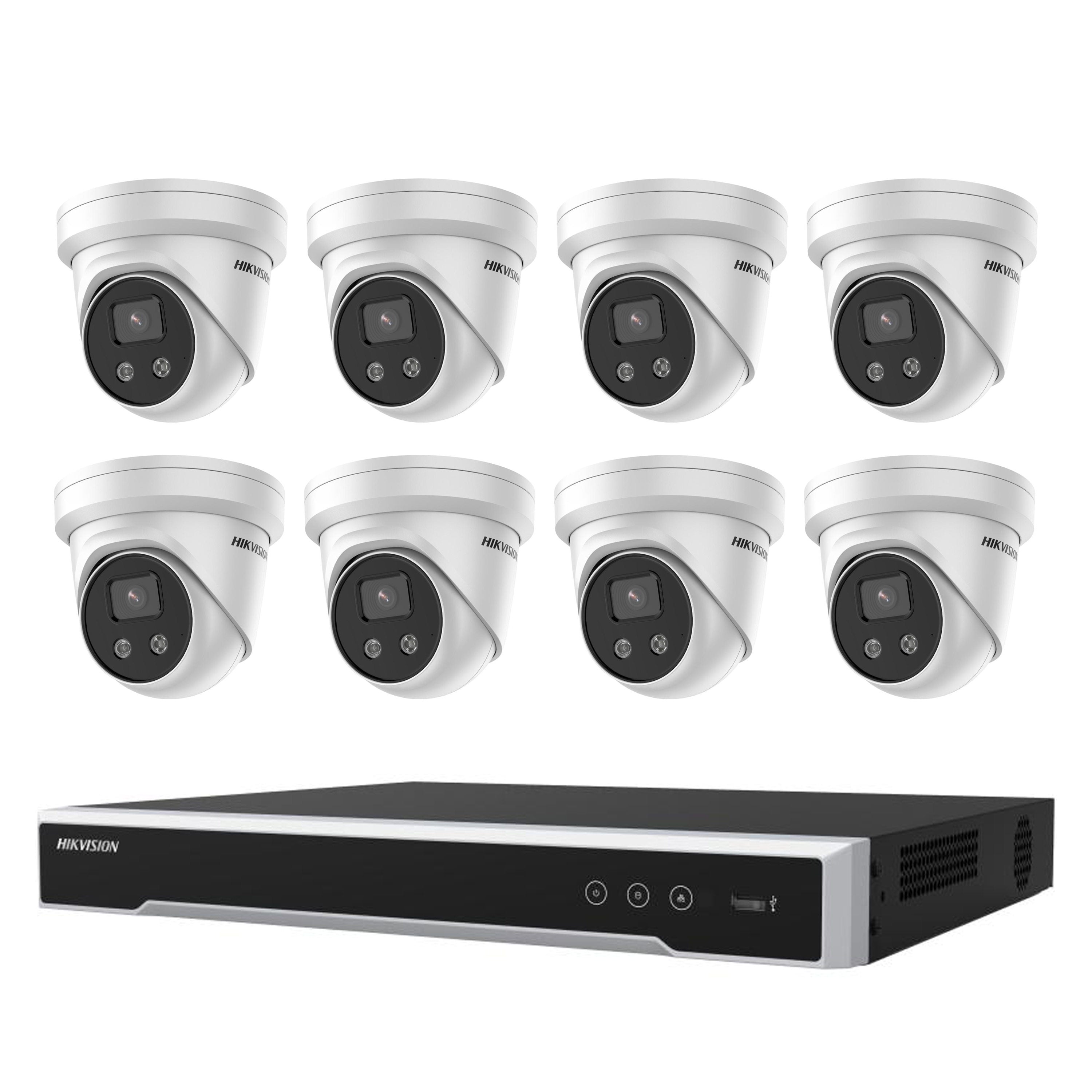 Hikvision 8MP 16CH CCTV Kit: 8 x Outdoor Acusense Turret Cameras + 16CH NVR/4TB