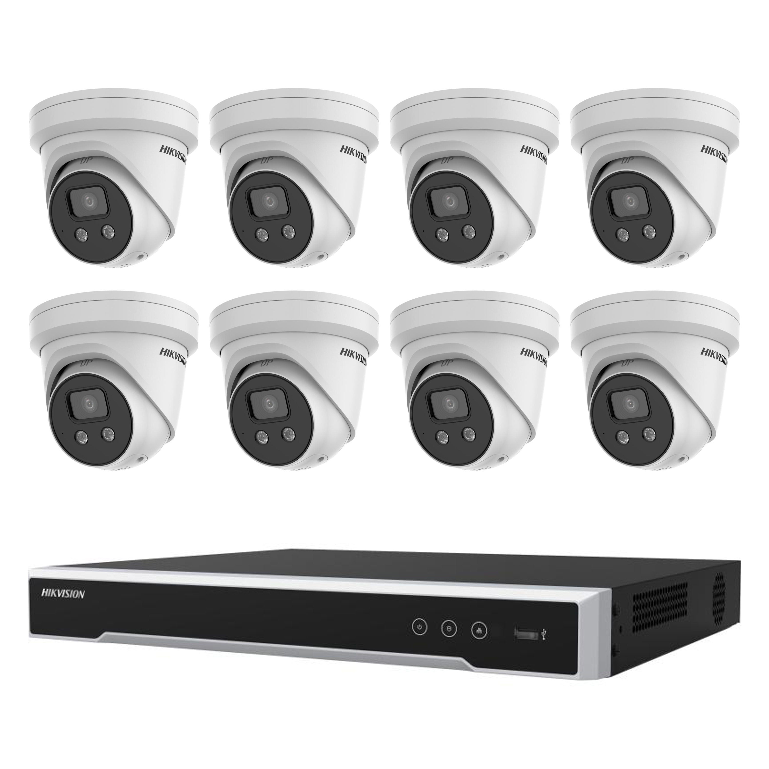Hikvision 8MP 16CH CCTV Kit: 8 x AcusenseOutdoor Turret With Strobe & Siren + 16CH NVR/4TB