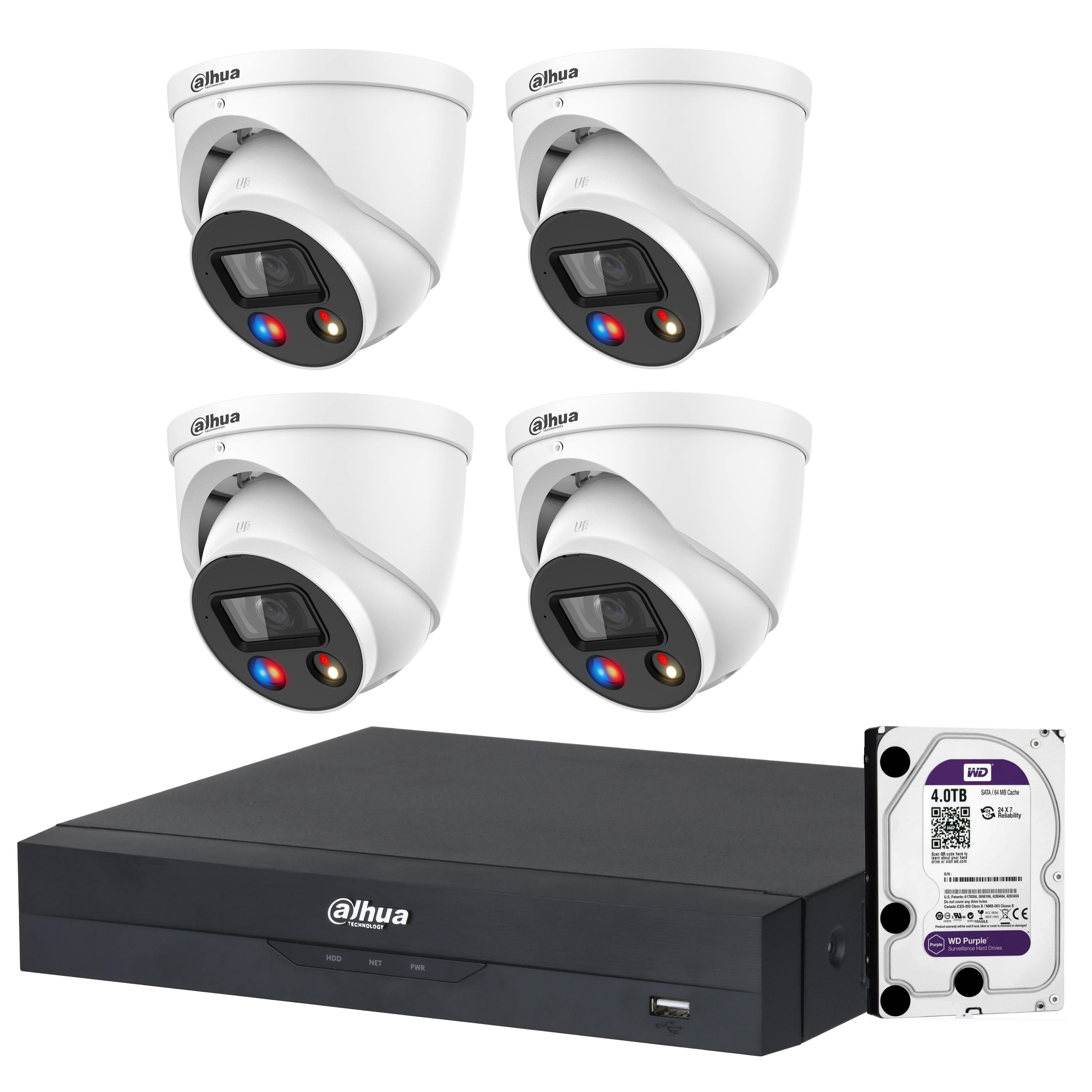 Dahua 4 x 8MP TiOC CCTV Kit: Full Colour Night Vision, Audible Warning 4CH PoE AI NVR + 4TB HDD