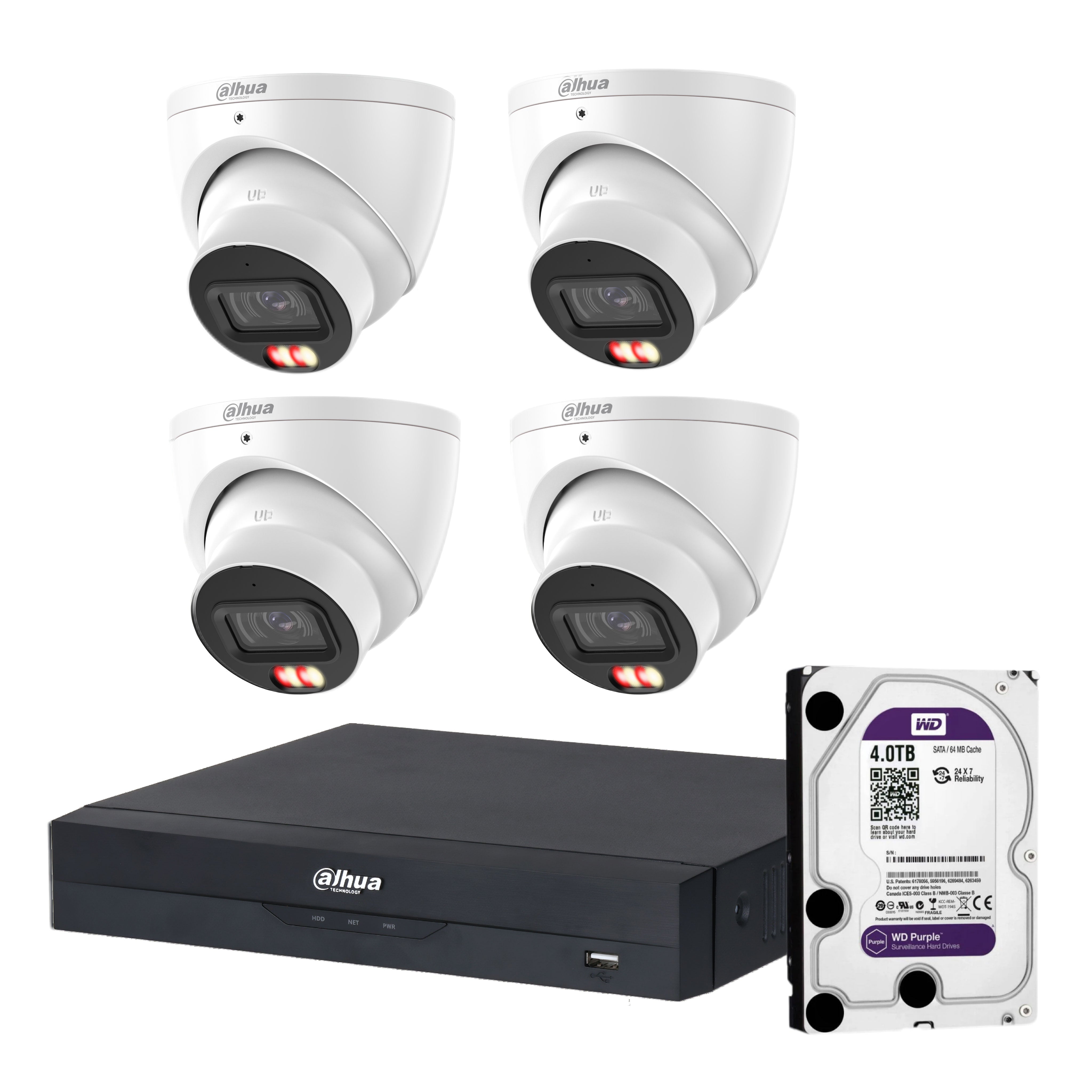 Dahua 10 x 5MP+ 16 Channels Kit:10x WizColor Turrets with SMD 4.0 + 16CH PoE NVR+ 4TB HDD