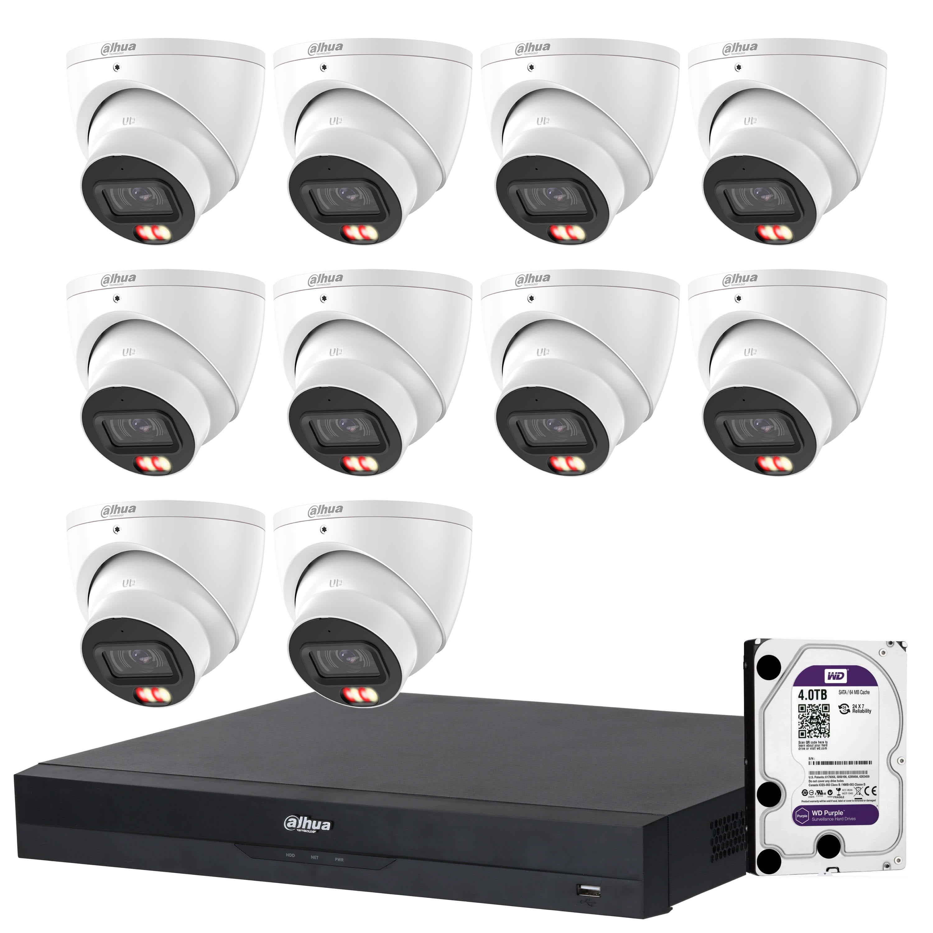 Dahua 10 x 8MP DH-IPC-HDW3867EM-S-IL-ANZ Fixed Starlight Turret Cameras, 16CH AI NVR + 4TB HDD