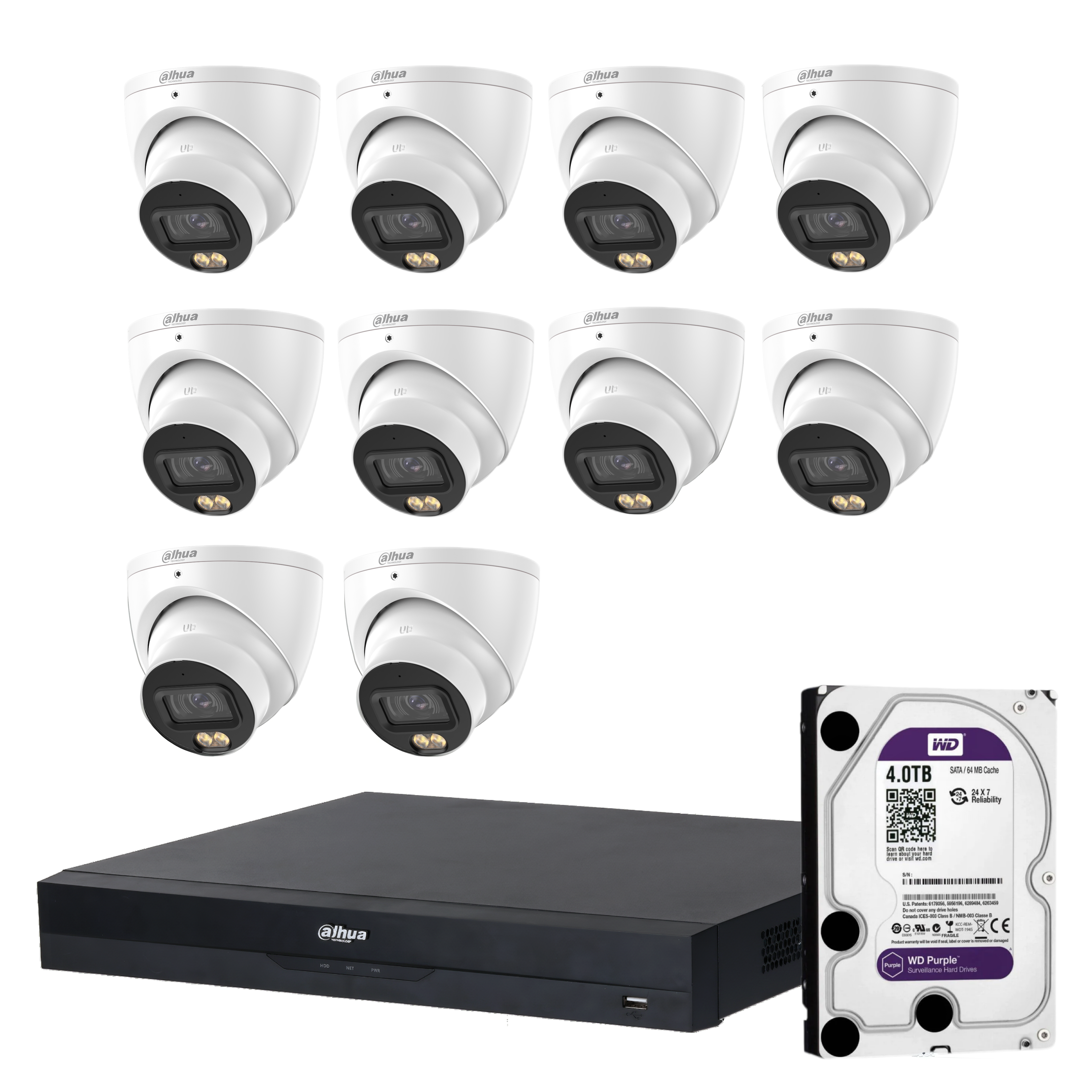 Dahua 10 x 5MP+ 16 Channels Kit:10x WizColor Turrets with SMD 4.0+ 16CH PoE NVR+ 4TB HDD