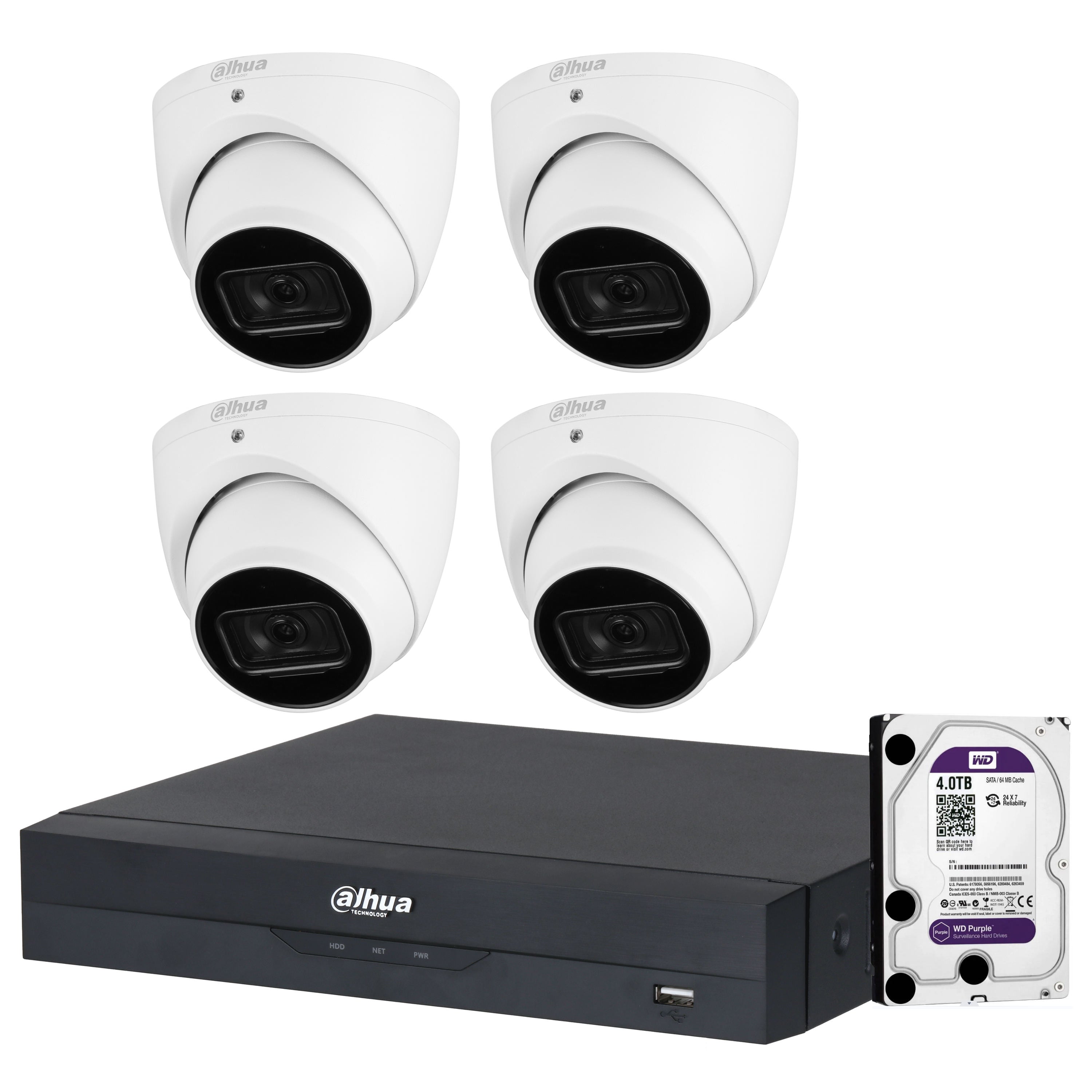 Dahua 4 x 6MP DH-IPC-HDW3666EMP-S-AUS SMD 4.0 AI Turret Security Kit + 4CH NVR + 4TB HDD