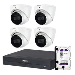 Dahua 4 x 6MP + 4 Channels Kit: 4 x DH-IPC-HDW3641EM Turret Security Kit 50m IR 2.8mm with SMD + 4CH NVR+ 4TB HDD