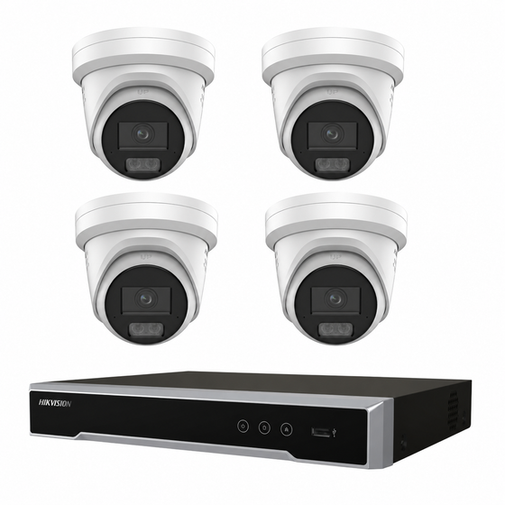 Hikvision 8MP Colorvu 3.0 Hybrid CCTV Kit: 4 x Liveguard Gen3 Cameras + 4CH M Series NVR