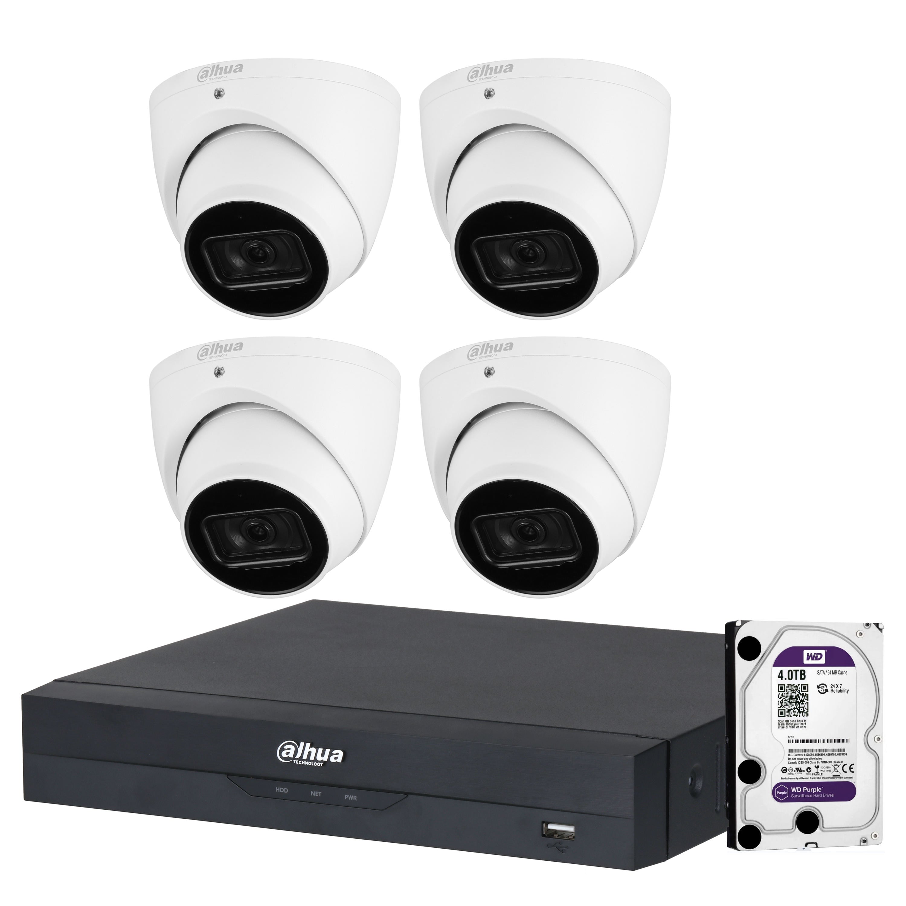 Dahua 4 x 6MP DH-IPC-HDW3666EMP-S-AUS Turret Security Kit 50m IR 2.8mm with SMD + 4CH NVR, Wizsense AI + 4TB HDD