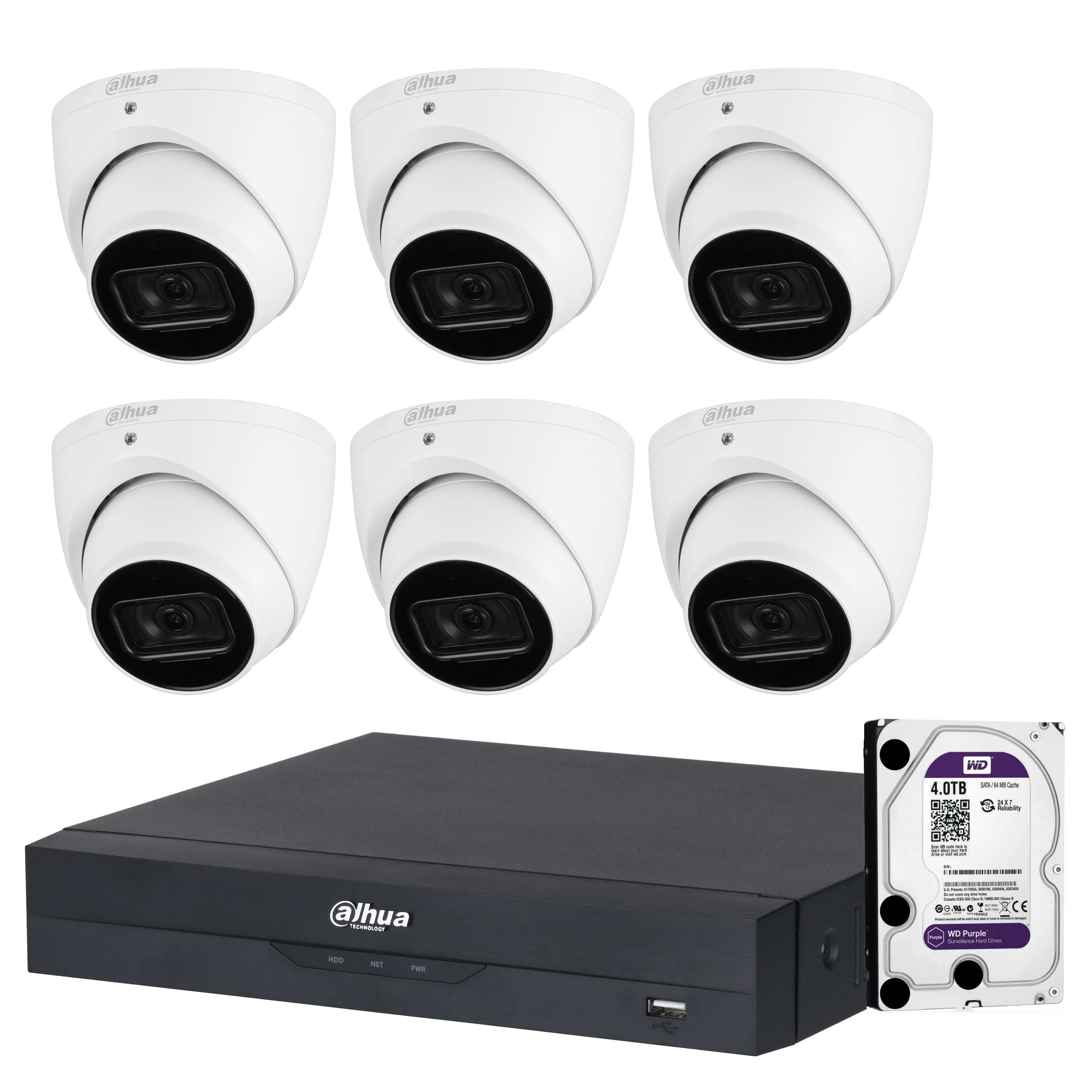 Dahua 6 x 6MP DH-IPC-HDW3666EMP-S-AUS Eyeball / Turret Kit 50m IR + 8CH NVR + 4TB HDD, Wizsense