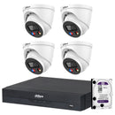 Set of Dahua 3849H security cameras with a DVR and hard drive on a white background