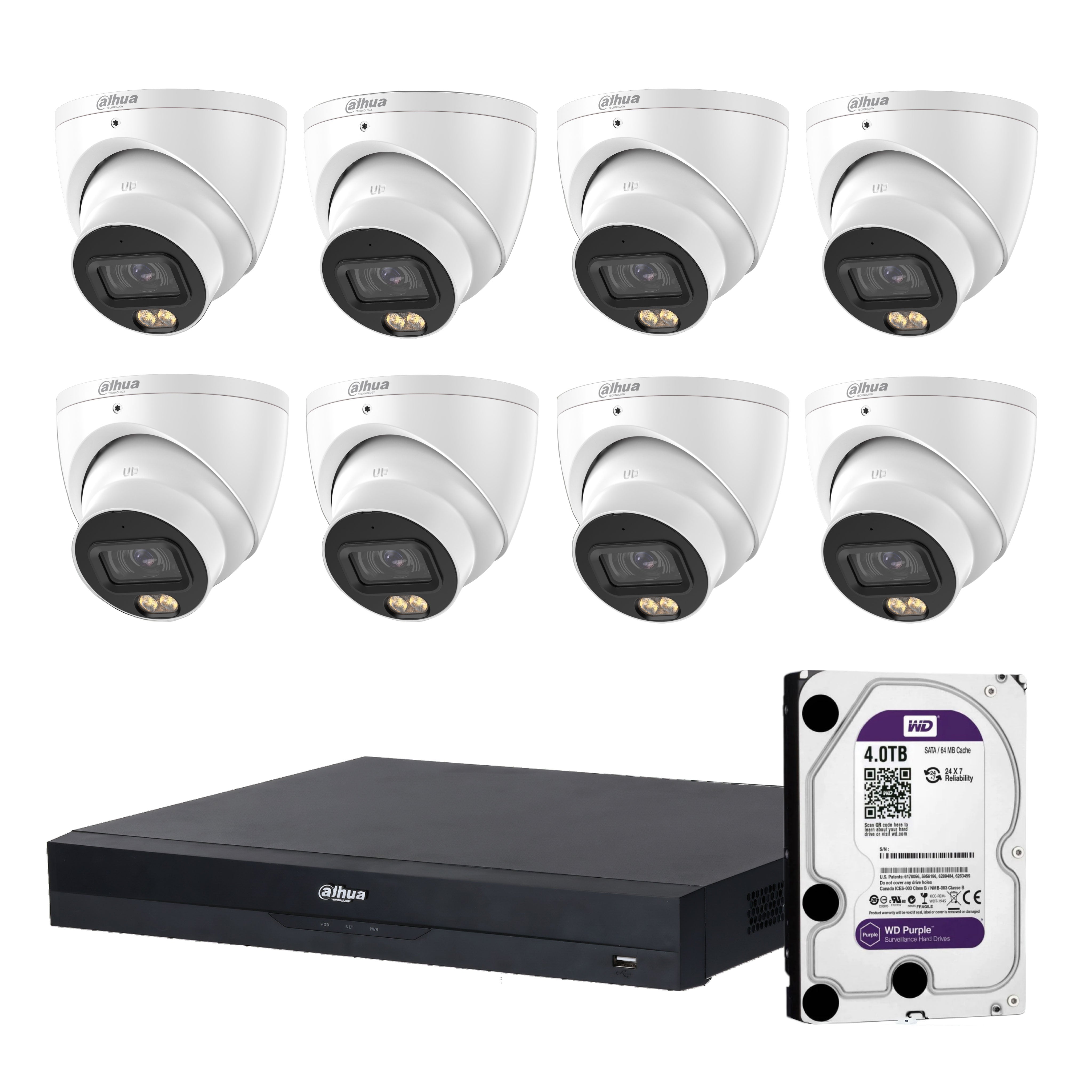 Dahua 8 x 5MP+ 16 Channels Kit:8x WizColor Turrets with SMD 4.0 + 16CH PoE NVR+ 4TB HDD