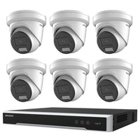 Hikvision 6MP 8CH Kit 6 Outdoor Turret Cameras AcuSense 8CH NVR 4TB HDD