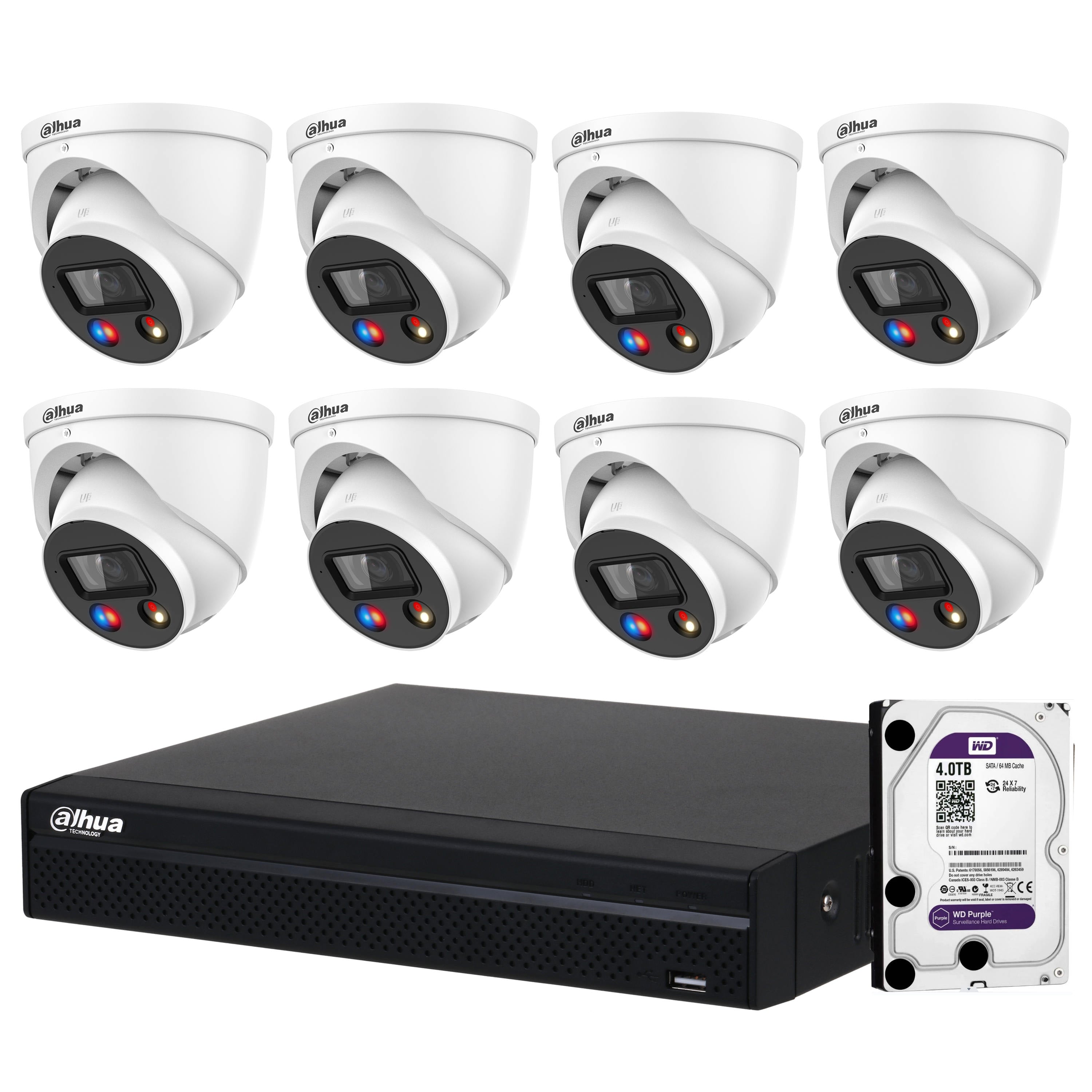 Dahua 8 x 8MP TIOC Advanced 2.0 with SMD4.0 Active Deterrance Turret Kit with 8CH Wizsense NVR + 4TB HDD