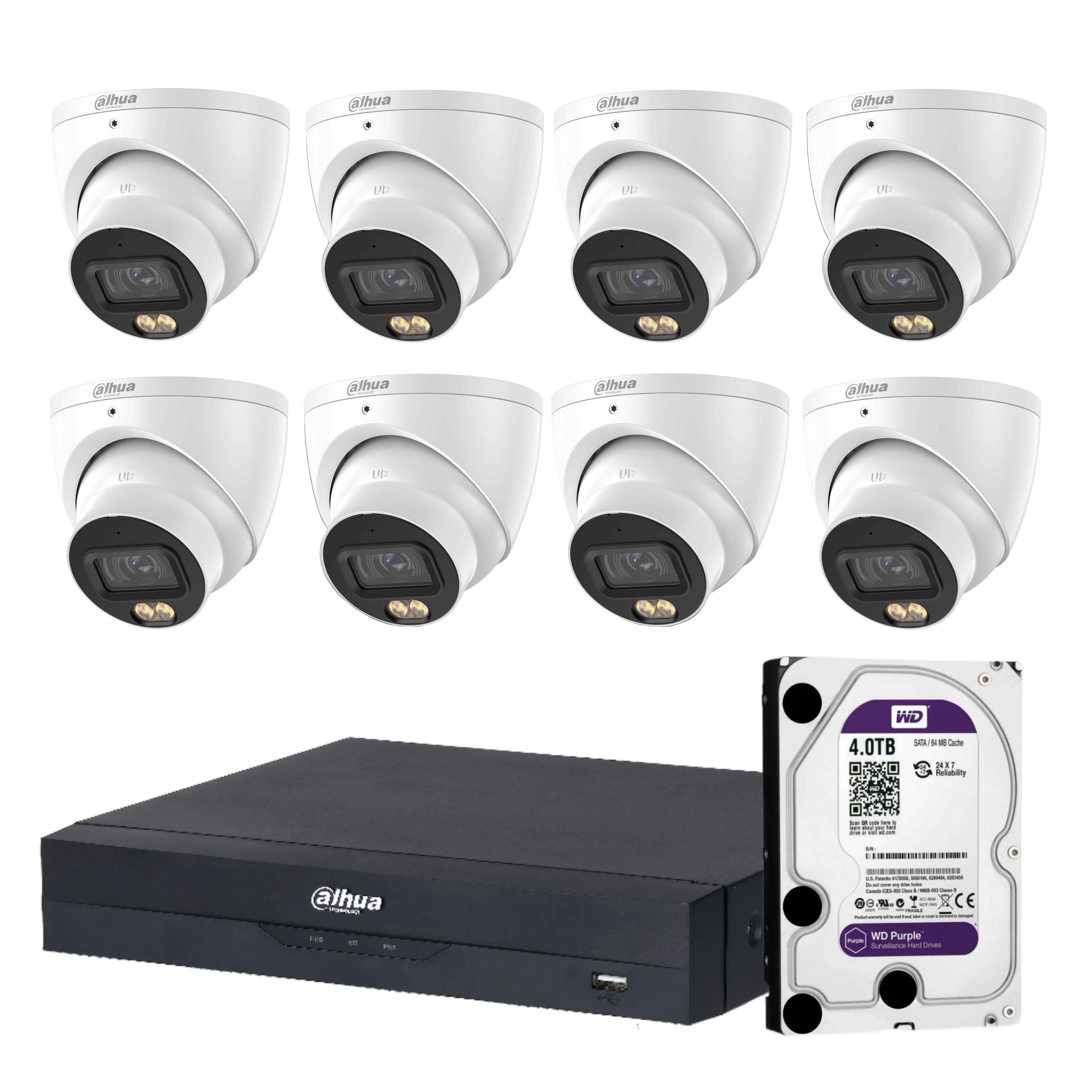 Dahua 8 x 5MP+ 8 Channels Kit:8x WizColor Turrets with SMD 4.0 + 8CH PoE NVR+ 4TB HDD