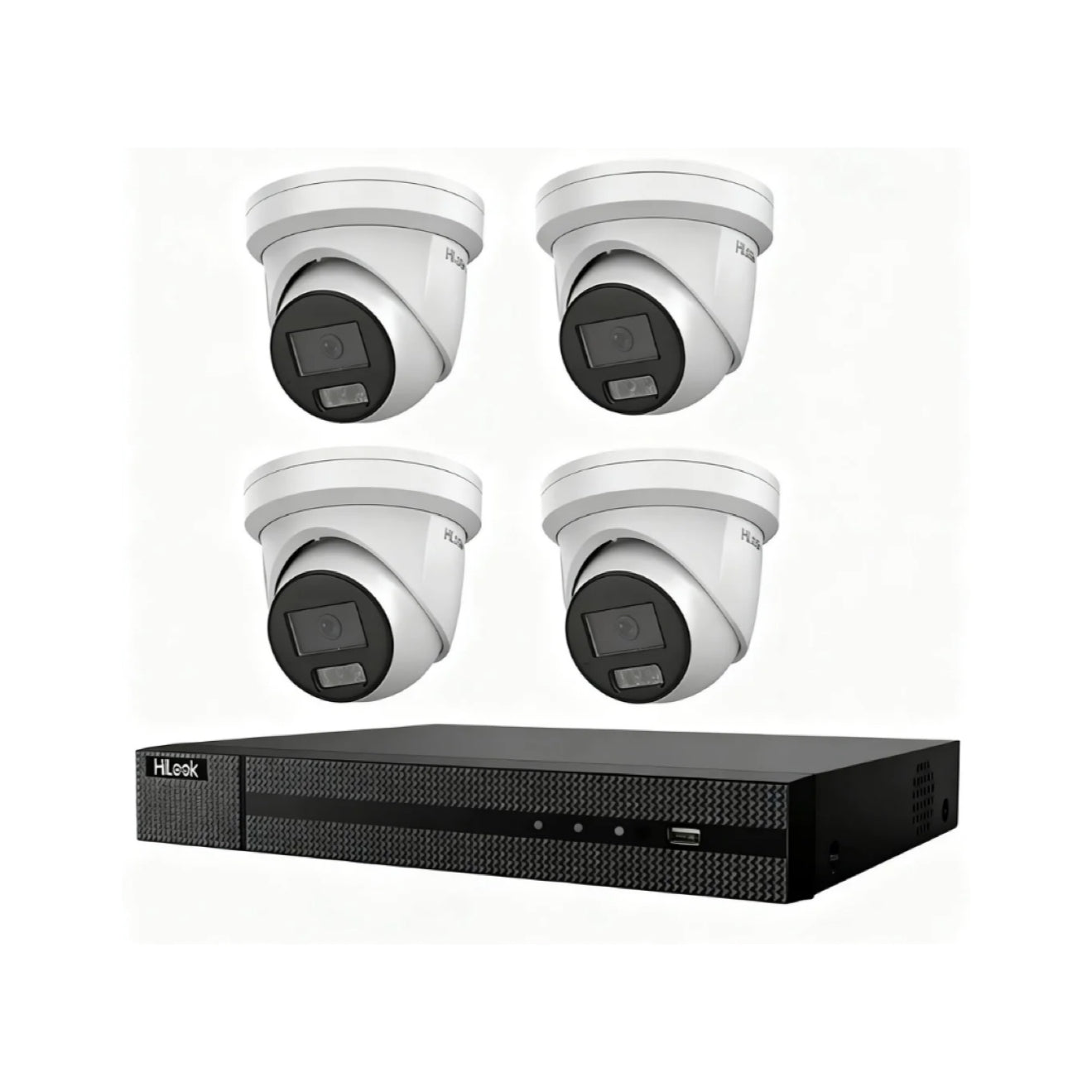 HiLook Hikvision 6MP AcuSense CCTV Kit – 4x Turret IPC-T361H-MU + 4CH PoE NVR (NVR-104MH-C/4P)