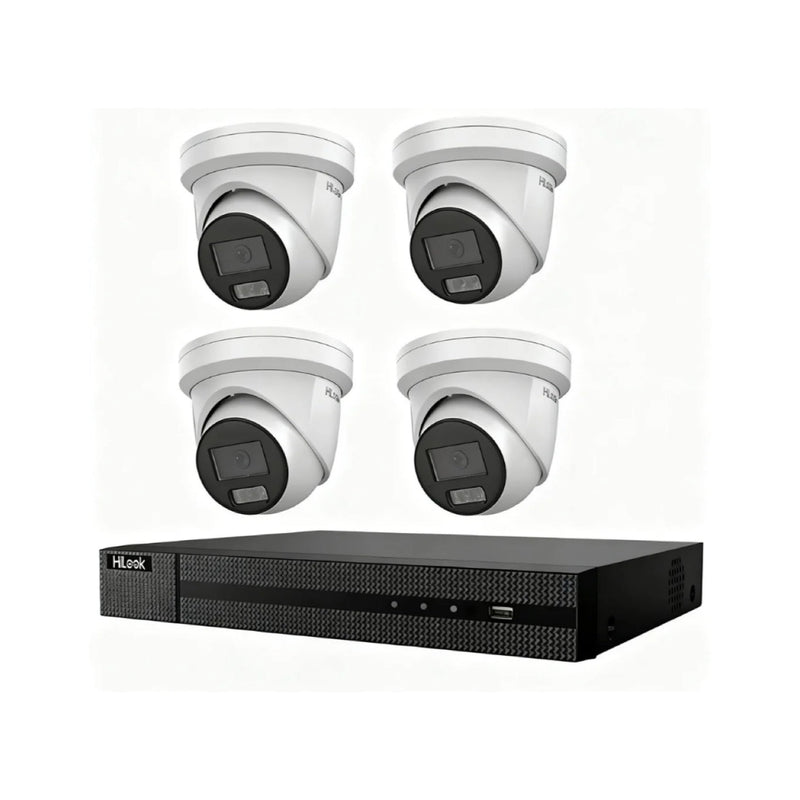 HiLook Hikvision 6MP AcuSense CCTV Kit – 4x Turret IPC-T361H-MU + 4CH PoE NVR (NVR-104MH-C/4P)