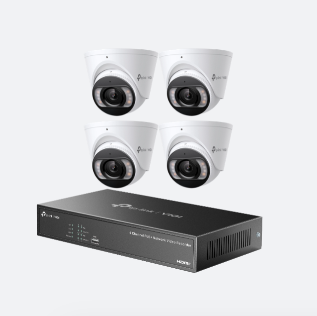 TP-Link Insight 5MP CCTV Kit: 4 x IP Turret Cameras (Full-Colour Speaker / Mic / Light) + 4CH NVR