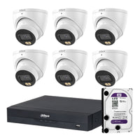 Dahua 6x 5MP WizColor Turret Cameras SMD 4.0 8CH PoE NVR 4TB HDD 
