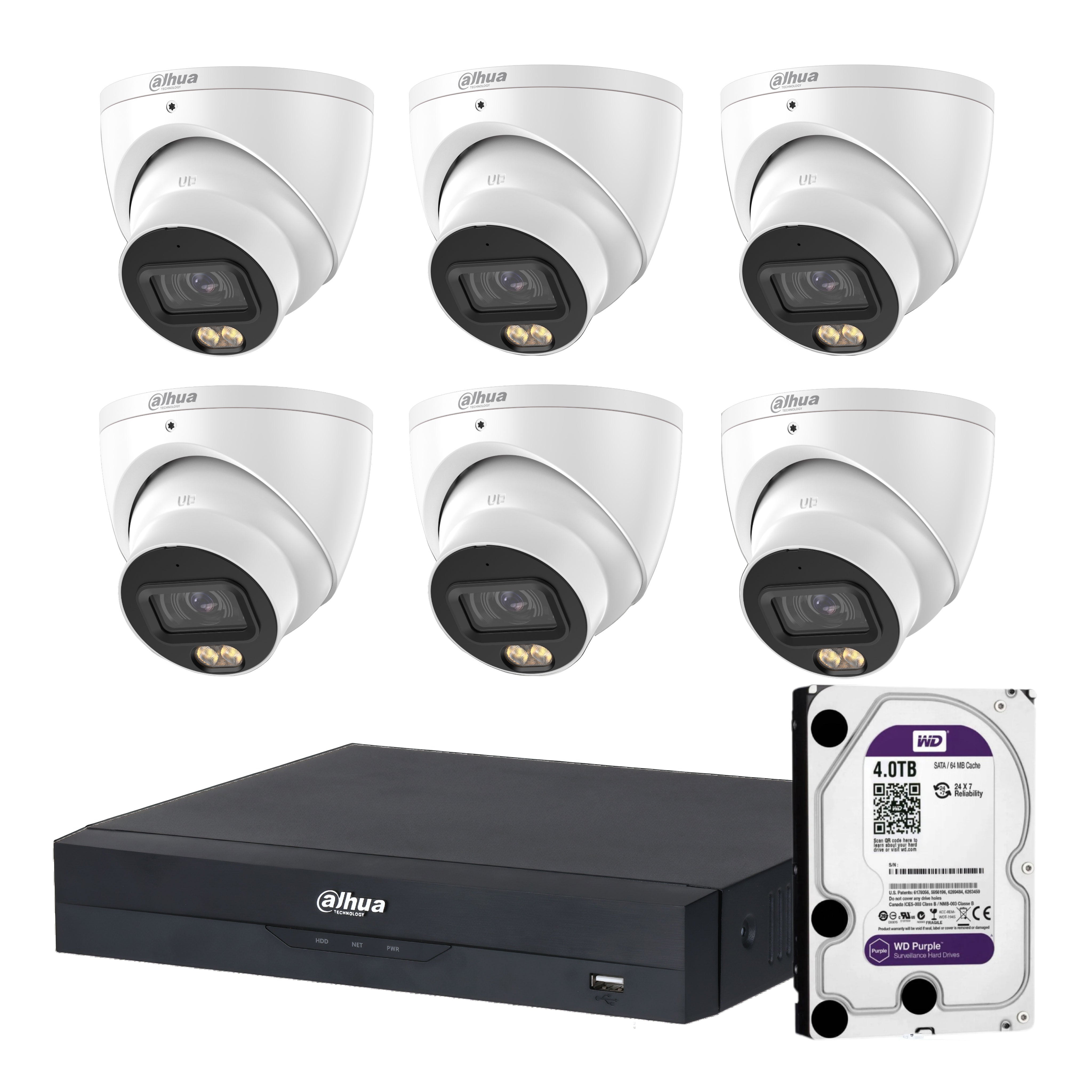 Dahua 6 x 5MP+ 8 Channels Kit:6x WizColor Turrets with SMD 4.0 + 8CH PoE NVR+ 4TB HDD