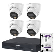 Dahua 4 x 5MP+ 8 Channels Kit:4x WizColor Turrets with SMD 4.0 + 8CH PoE NVR+ 4TB HDD