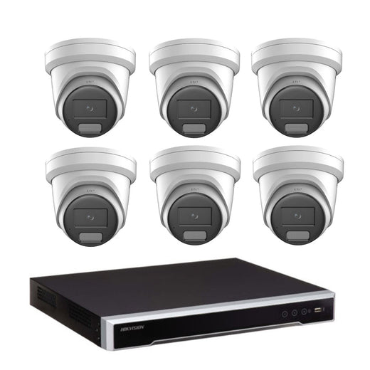 Hikvision 6 x 6MP DS-2CD2367G3-LIS2UY/SL ColorVu 3.0 CCTV Kit + DS-7608NI-M2/8P 8CH NVR + 4TB HDD, Strobe & Audio Warning