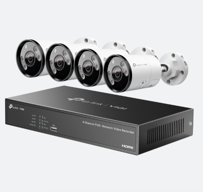 TP-Link Insight 8MP Bullet CCTV Kit: 4 x IP Cameras (Full-Colour Speaker / Mic / Light) + 4CH NVR