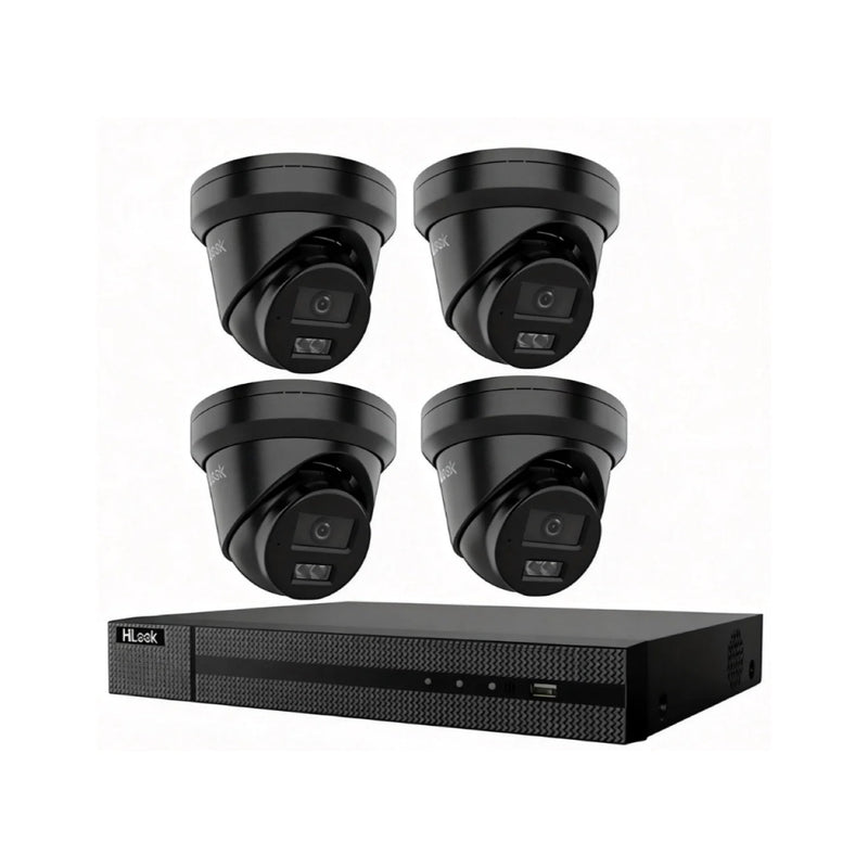 HiLook Hikvision 6MP AcuSense 4CH CCTV Kit with 4x Black Turret IP Cameras