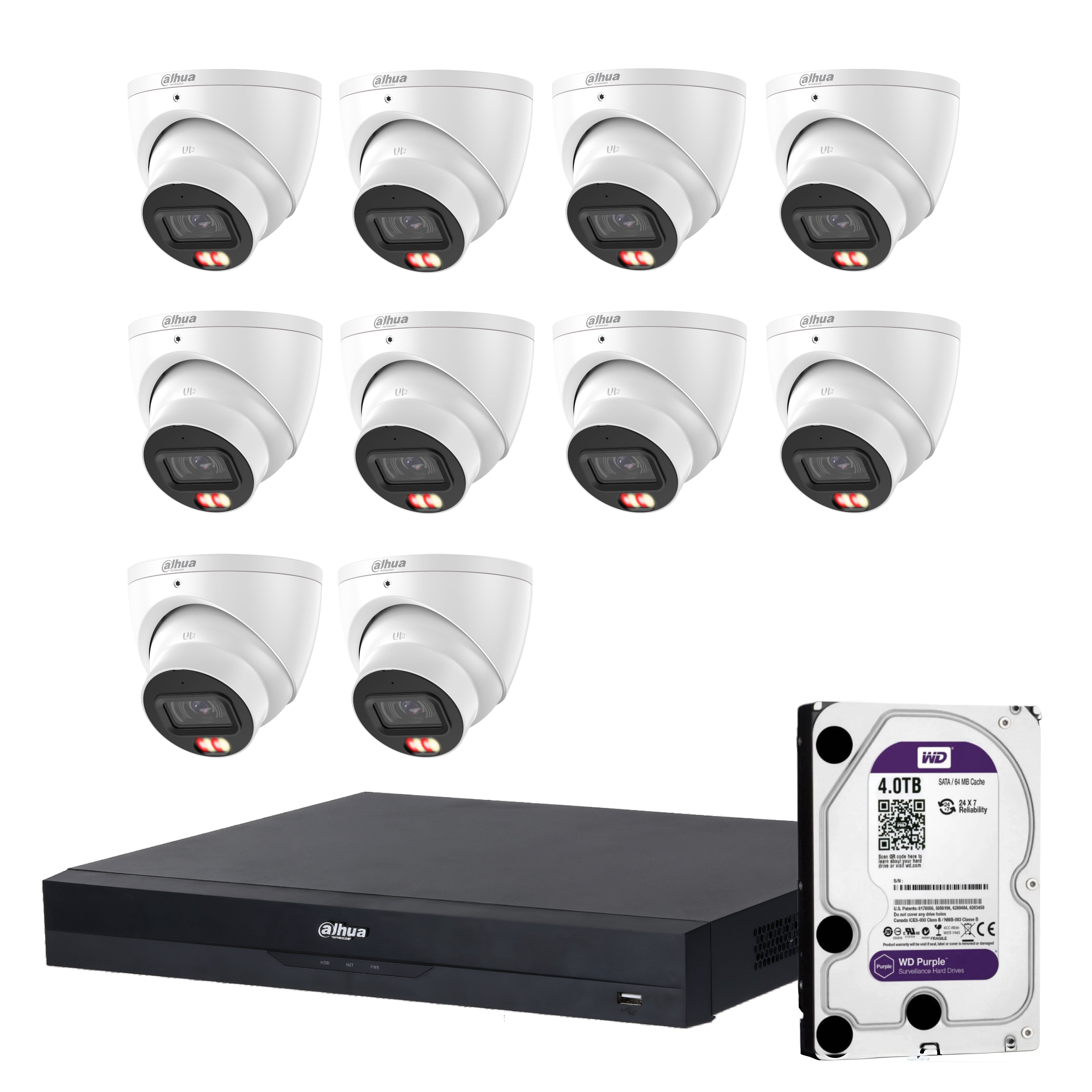 Dahua 10 x 6MP+ 16 Channels Kit:10x Smart Dual Light Turret Cameras with SMD 4.0 & Mic + 16CH PoE NVR+ 4TB HDD