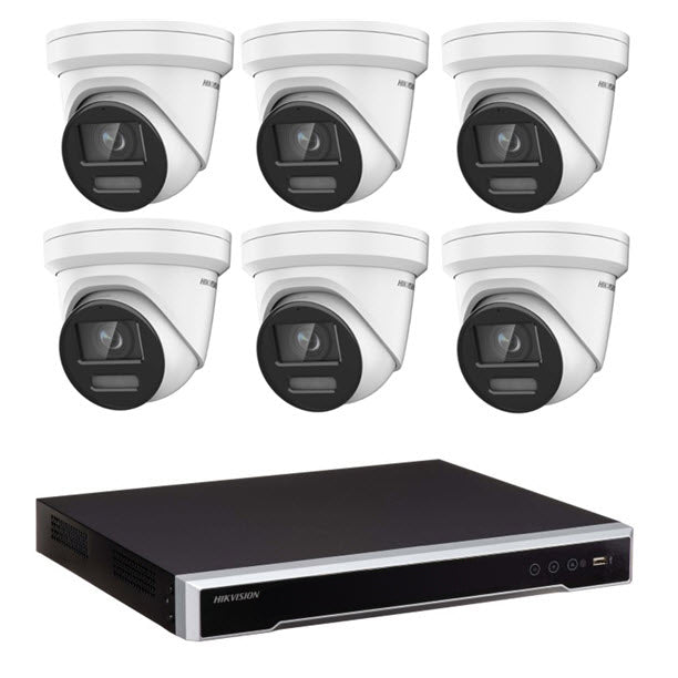8MP Hikvision Colorvu CCTV Kit: 6 x Colorvu Turret Liveguard Cameras + 8CH M Series NVR / 4TB