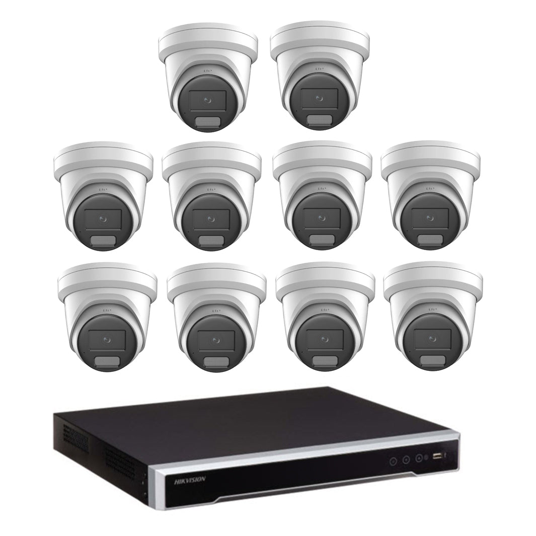 8MP Hikvision COLORVU Hybrid CCTV Kit: 10 x Liveguard Cameras + 16CH 4K (4TB HDD) M Series NVR – Strobe Light, Two-way Audio, Alarm Cameras & 16 Channel NVR CCTV Kit