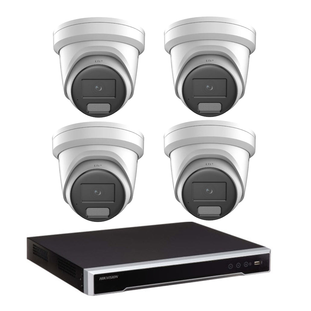 Hikvision 4 x 8MP ColorVu Hybrid 2387G3 Cameras + 8CH 4K (4TB HDD) M Series NVR Bundle: Strobe Light, Two-way Audio, Alarm Cameras & 8 Channel NVR CCTV Kit